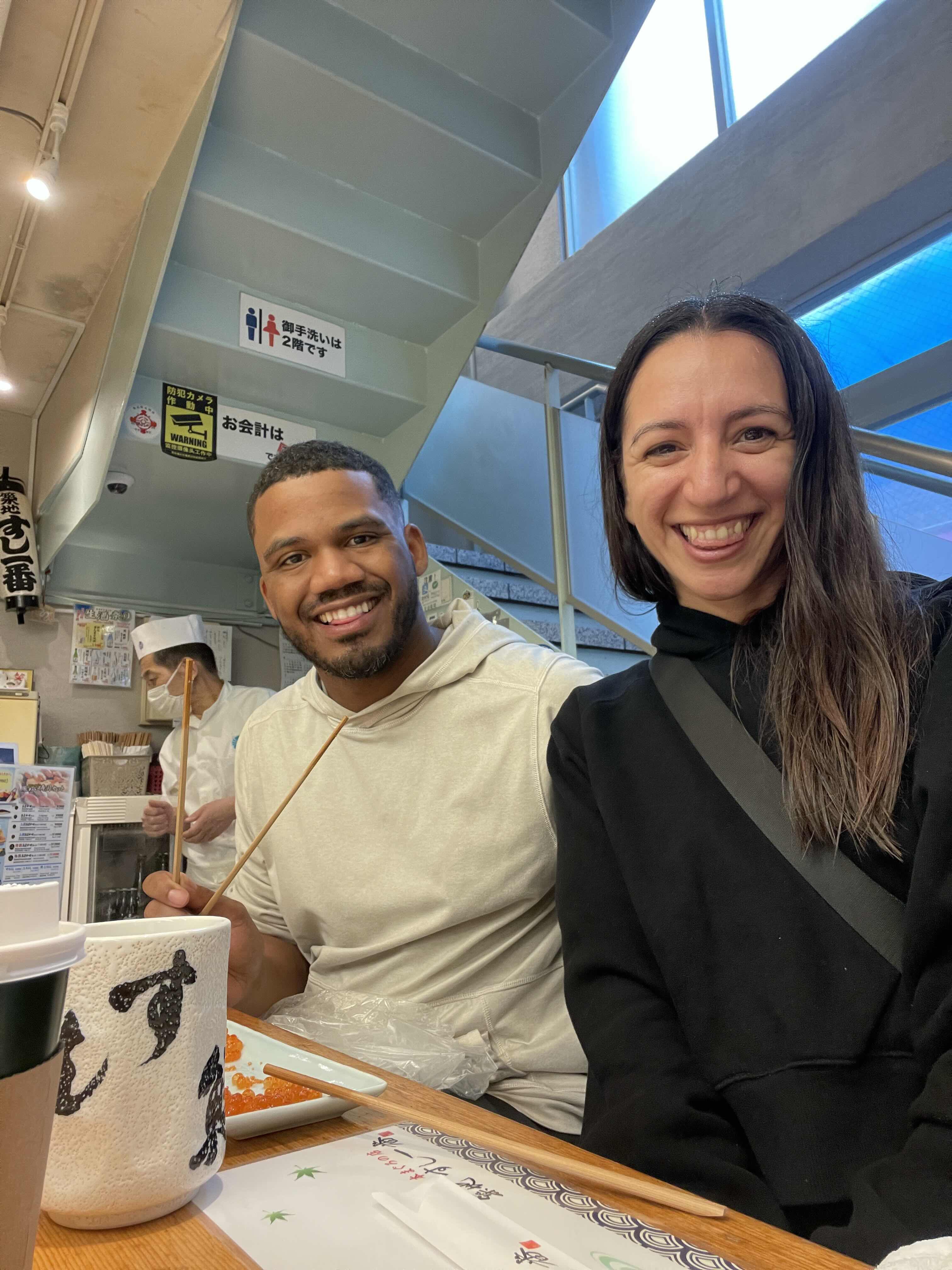 Laura and Donnie enjoying sushi together